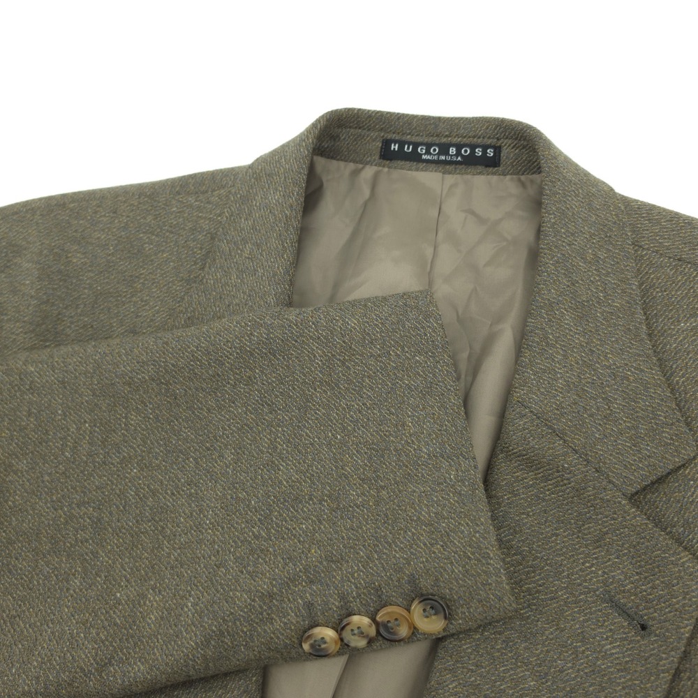 Hugo Boss Mens Blazer Wool Cashmere Olive Brown 46R 2 Button Vintage USA Made
